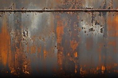 Gündüz vakti paslı metal yaprak dokusunun işlenmiş kolajı. Pankart, arkaplan veya 3B haritalama için doku