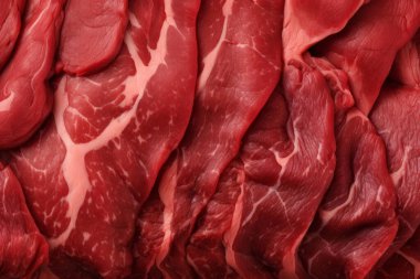 İşlenmiş taze çiğ et yüzey dokusu kolajı. Pankart, arkaplan veya 3B haritalama için doku