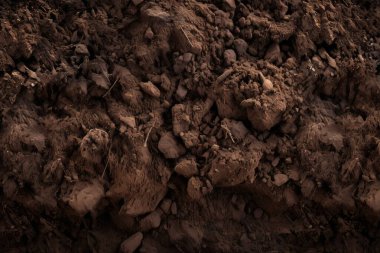 Yeraltı kahverengi toprak katman malzeme dokusu kolajı işlenmiş. Pankart, arkaplan veya 3B haritalama için doku