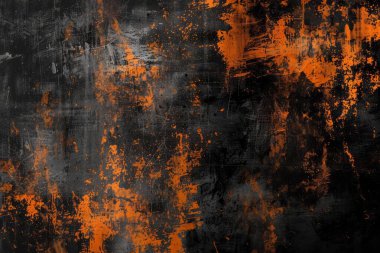Siyah ve turuncu paslı metal yüzey fotoğrafı. Arkaplan veya haritalama için arkaplan dokusu