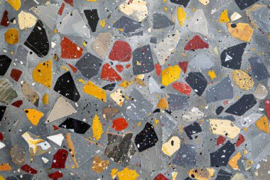 Gri terrazzo desenli fotoğraf yüzey yüzeyine yakın çekim. Arkaplan veya haritalama için arkaplan dokusu