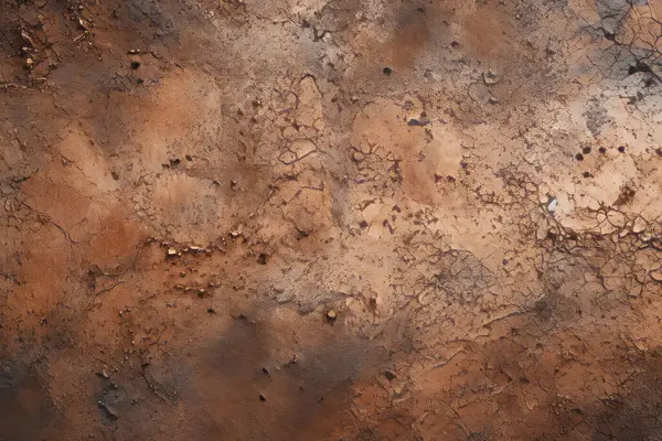 İşlenmiş kolaj eski kuru kahverengi kil yüzey dokusu. Pankart, arkaplan veya 3B haritalama için doku