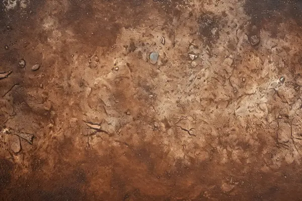 İşlenmiş kolaj eski kuru kahverengi kil yüzey dokusu. Pankart, arkaplan veya 3B haritalama için doku