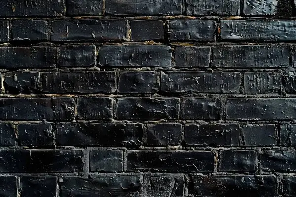 Eski tuğla duvarın resmi siyah renge boyanmış. Yakın plan. Arkaplan veya haritalama için arkaplan dokusu