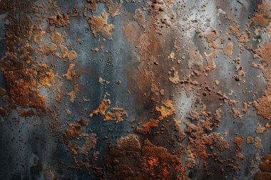 Eski, paslı, gri ve turuncu metal levhaların fotoğrafı. Arkaplan veya haritalama için arkaplan dokusu