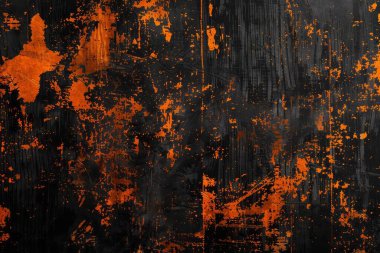 Siyah ve turuncu paslı metal yüzey fotoğrafı. Arkaplan veya haritalama için arkaplan dokusu