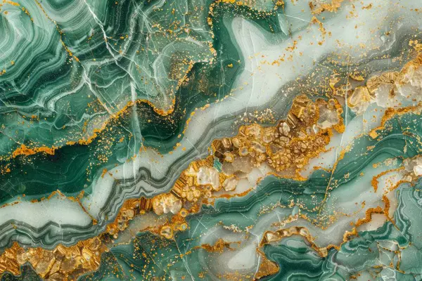 Zümrüt yeşili, koyu mermer desenli, altın damarlı bir fotoğraf. Arkaplan veya haritalama için arkaplan dokusu