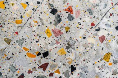 Gri terrazzo desenli fotoğraf yüzey yüzeyine yakın çekim. Arkaplan veya haritalama için arkaplan dokusu