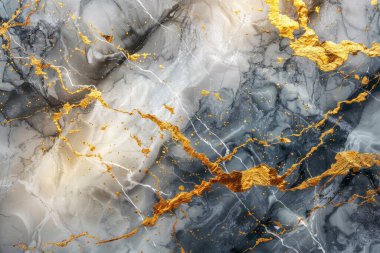 Siyah ve beyaz mermer zemin desenli, altın damarlı fotoğraf. Arkaplan veya haritalama için arkaplan dokusu