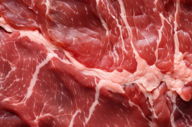 İşlenmiş taze çiğ et yüzey dokusu kolajı. Pankart, arkaplan veya 3B haritalama için doku