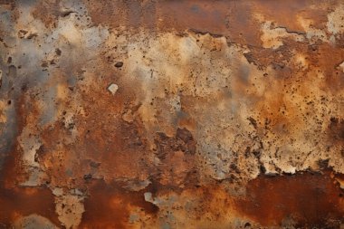 Gündüz vakti paslı metal yaprak dokusunun işlenmiş kolajı. Pankart, arkaplan veya 3B haritalama için doku