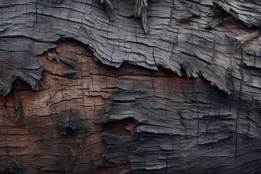 Eski siyah ağaç kabuğu yüzey dokusunun işlenmiş kolajı. Pankart, arkaplan veya 3B haritalama için doku