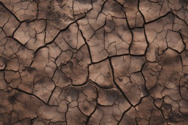 Çatlamış kil yüzey dokusunun işlenmiş kolajı. Pankart, arkaplan veya 3B haritalama için doku