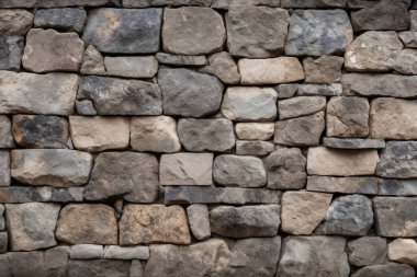 Gündüz vakti eski ortaçağ taş duvar dokusunun işlenmiş kolajı. Pankart, arkaplan veya 3B haritalama için doku