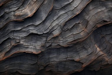 Eski siyah ağaç kabuğu yüzey dokusunun işlenmiş kolajı. Pankart, arkaplan veya 3B haritalama için doku