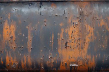 Gündüz vakti paslı metal yaprak dokusunun işlenmiş kolajı. Pankart, arkaplan veya 3B haritalama için doku