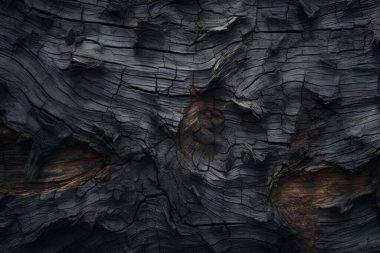 Eski siyah ağaç kabuğu yüzey dokusunun işlenmiş kolajı. Pankart, arkaplan veya 3B haritalama için doku