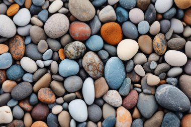 Deniz kıyısı çakıl taşları dokusunun işlenmiş kolajı. Pankart, arkaplan veya 3B haritalama için doku