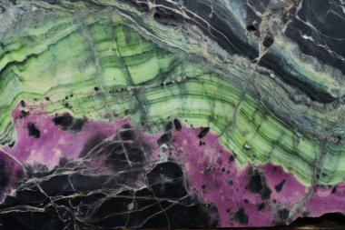 Zoisite tanzanit taşından işlenmiş kolaj mor ve yeşil doku. Pankart, arkaplan veya 3B haritalama için doku