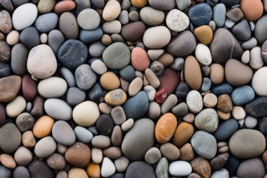 Deniz kıyısı çakıl taşları dokusunun işlenmiş kolajı. Pankart, arkaplan veya 3B haritalama için doku