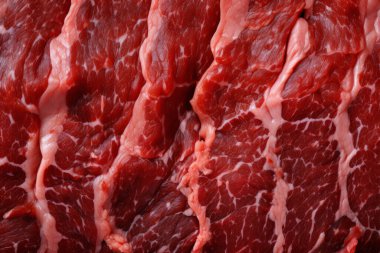 İşlenmiş taze çiğ et yüzey dokusu kolajı. Pankart, arkaplan veya 3B haritalama için doku
