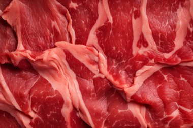 İşlenmiş taze çiğ et yüzey dokusu kolajı. Pankart, arkaplan veya 3B haritalama için doku