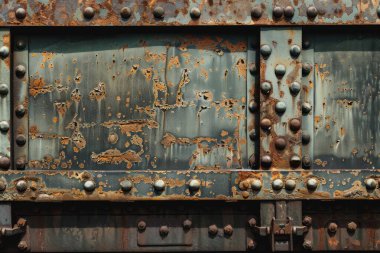Pas metal duvarlı tren vagonunun yan görüntüsü. Yakından. Arkaplan veya haritalama için arkaplan dokusu