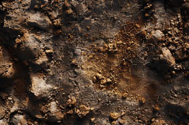 Kahverengi toprak yüzeyi fotoğrafı. Yaklaş. Arkaplan veya haritalama için arkaplan dokusu