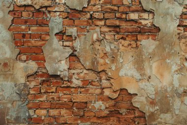 Eski çatlak kırmızı tuğla duvarın fotoğrafı. Endüstri bölgesinden. Yakından. Arkaplan veya haritalama için arkaplan dokusu