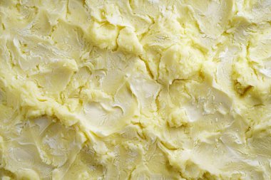 Sarı patates püre desenli fotoğraf yakın çekim. Arkaplan ya da yemek tarifleri için yemek fotoğrafı