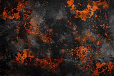 Siyah ve turuncu paslı metal yüzey fotoğrafı. Arkaplan veya haritalama için arkaplan dokusu