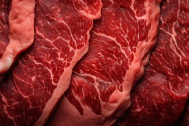 İşlenmiş taze çiğ et yüzey dokusu kolajı. Pankart, arkaplan veya 3B haritalama için doku