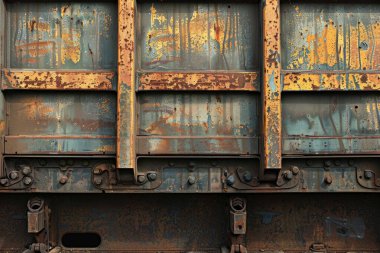 Pas metal duvarlı tren vagonunun yan görüntüsü. Yakından. Arkaplan veya haritalama için arkaplan dokusu