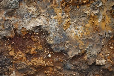 Kahverengi toprak yüzeyi fotoğrafı. Yakın çekim. Arkaplan veya haritalama için arkaplan dokusu