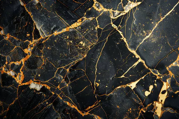 Yakından altın damarlı koyu siyah mermer desenli fotoğraf. Arkaplan veya haritalama için arkaplan dokusu