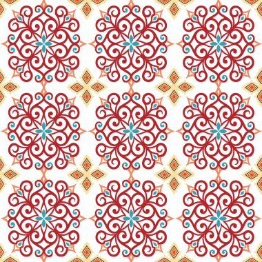 Mandalas, arabesk ve çiçek elementli, kusursuz desenli doğu vektör duvar kâğıdı. Soyut süslemeli soyut arkaplan