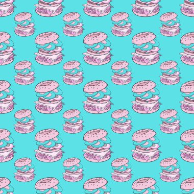 Hamburgerle kusursuz desen. vektör illüstrasyonu.