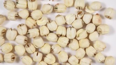 Kurumuş ve yarım nilüfer çekirdekleri saat yönünde dönüyor - yüzeysel alan derinliği