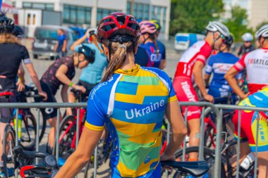 Alanya, Turkey, 16.10.2022: Athletes from different countries cycling a marathon through the streets of the city of Alanya in Turkey. 2022 Europe Triathlon Cup Alanya, Cycling Course.