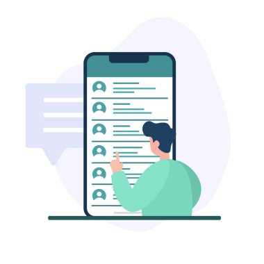 Bir mesaj uygulaması açan adam. İnternetten bir sürü mesaj alan genç bir çocuk.