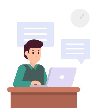 Adam dizüstü bilgisayarın önünde çalışıyor. Online toplantı. Evden çalışıyorum. Çalışkan çalışan