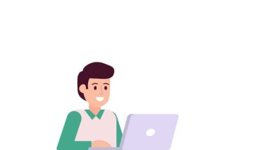 Çevrimiçi bir toplantı yapan biri. Animasyon arkadaşlarıyla video görüşmesi. Arkadaşlarla şehirlerarası iletişim