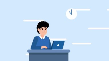 Dizüstü bilgisayarın önünde çalıştığı için stresli olan bir adam. Depresyondaki bir çalışan canlandı. Baskı altında çalışan biri.