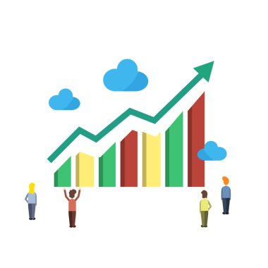 Yukarı doğru eğimli grafiği olan bir çubuk grafik, genel olarak büyüme veya pozitif eğilimleri temsil etmek için kullanılır.