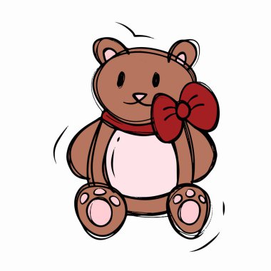 Tatlı oyuncak ayı karalaması. Şirin ve sevimli renkli pikseller. Çıkartmalar, simgeler ve logolar için mükemmel. Şirin ve kahverengi oyuncak ayı.