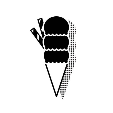Sos soslu dondurma ikonu. Yarım ton gölgeli dondurma logosu. Basit, minimalist siyah beyaz ikon. Şirket logoları, şirketler ve çıkartmalar için uygun..