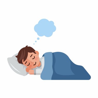 Sessizce uyuyan bir çocuğun tasviri. Karakter vektör tasarımı. Uyuyan bir çocuk. Beyaz arka planda basit bir tasarım. Tasarım 2