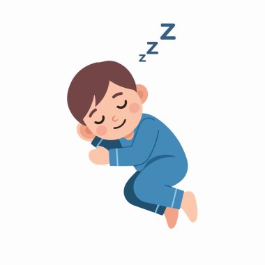 Sessizce uyuyan bir çocuğun tasviri. Karakter vektör tasarımı. Uyuyan bir çocuk. Beyaz arka planda basit bir tasarım. Tasarım 4