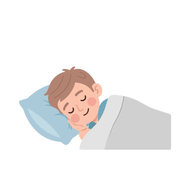 Sessizce uyuyan bir çocuğun tasviri. Karakter vektör tasarımı. Uyuyan bir çocuk. Beyaz arka planda basit bir tasarım. Tasarım 7