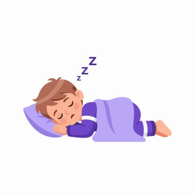 Sessizce uyuyan bir çocuğun tasviri. Karakter vektör tasarımı. Uyuyan bir çocuk. Beyaz arka planda basit bir tasarım. Tasarım 3